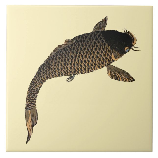 Azulejo Pescado japonés de Koi por Toyohara Chikanobu (Frente)