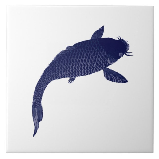 Azulejo Pescado japonés de Koi por Toyohara Chikanobu (Frente)