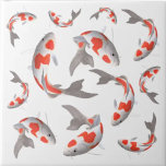 Azulejo Pescado japonés Koi naranja y estilo asiático blan<br><div class="desc">Pescado japonés Koi naranja y azulejos de cerámica de estilo asiático blanco.</div>
