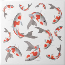 Pescado japonés Koi naranja y estilo asiático blan