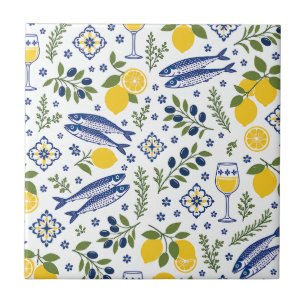 Azulejo Pescado Mediterráneo, Limones & Vino, Cocina Coste