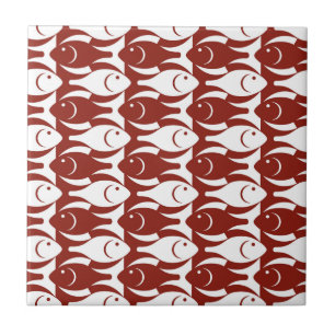 Azulejo Pescado moderno de medio siglo, rojo oscuro y blan