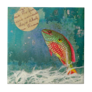Azulejo Pescado que mira la cerámica lunar