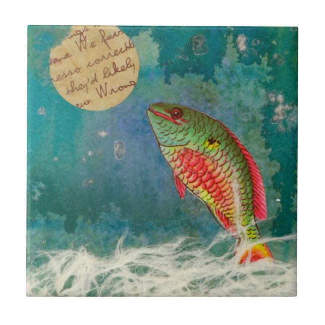 Azulejo Pescado que mira la cerámica lunar (Frente)