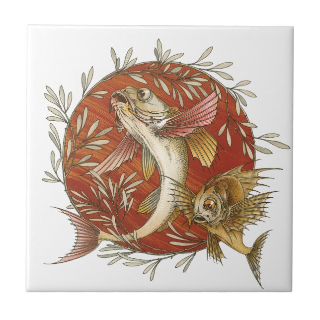 Azulejo Pescado volador japonés y bambú abandonan el arte (Frente)