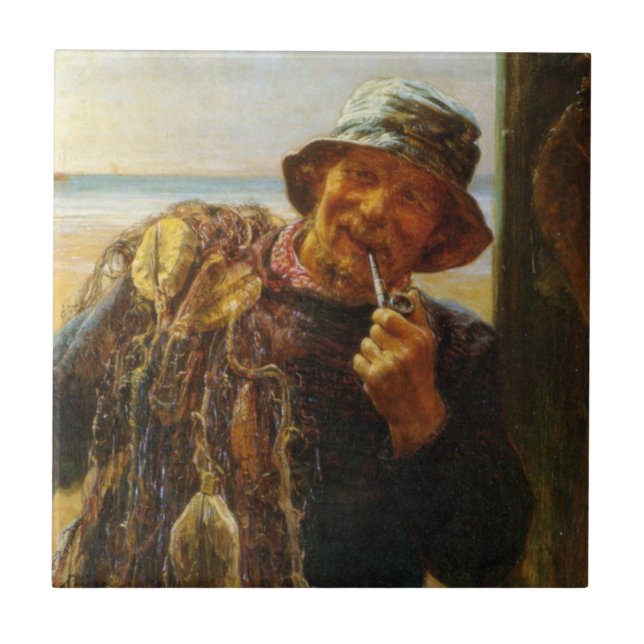 Azulejo Pescador jovial (por Frederick Morgan) (Frente)