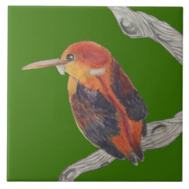 Azulejo Pescador Rufous sobre un mosaico de cerámica