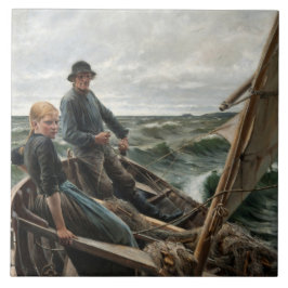 Azulejo Pescador y hija en el mar (por Albert Edelfelt)