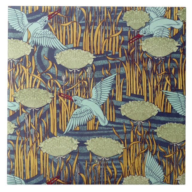 Azulejo PESCADORES Y FLORES FLORECIENTES FRONTERAS DE Art  (Frente)