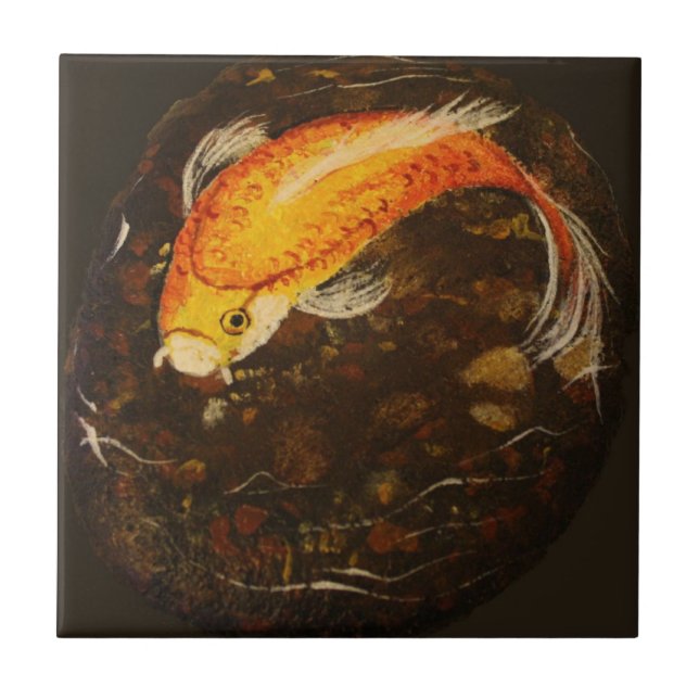 Azulejo Pescados anaranjados de oro de Koi (Frente)