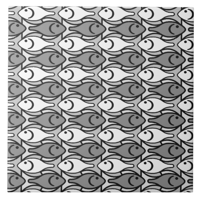 Azulejo Pescados modernos, gris, blanco y negro de los (Frente)