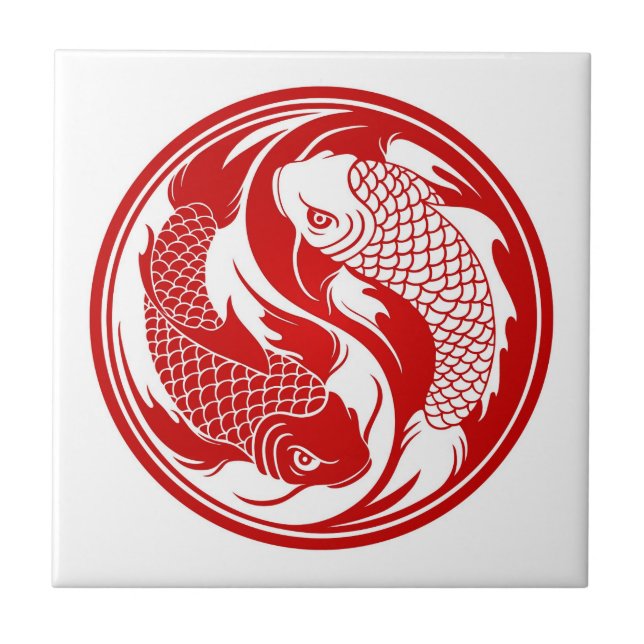Azulejo Pescados rojos y blancos de Yin Yang Koi (Frente)