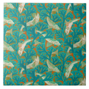 Azulejo PESCADOS Y ALGAS AZUL DE ESTILO Art Nouveau