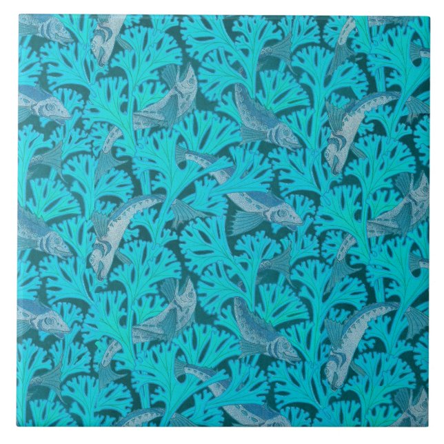 Azulejo PESCADOS Y ALGAS EN EL ESPACIO AQUÍ DE Art Nouveau (Frente)