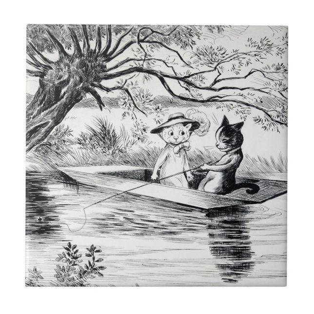 Azulejo Pescando con el amante, Louis Wain (Frente)