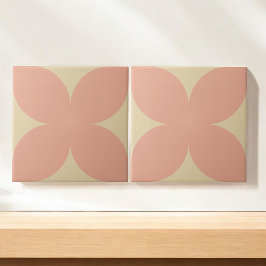 Azulejo Petal floral rosa y beige retro a mediados de sigl