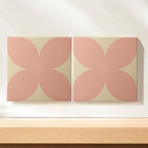 Azulejo Petal floral rosa y beige retro a mediados de sigl