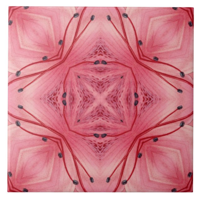 Azulejo Pétalos de flor abstractos en rosa de coral suave (Frente)
