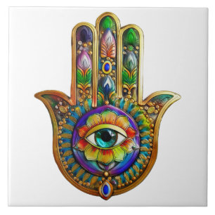 Azulejo Pétalos de Flor Coloridos Tercer Ojo Hamsa Turques