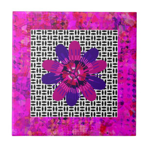 Azulejo Pétalos de Flor en Rosa y Púrpura Negro y Blanco