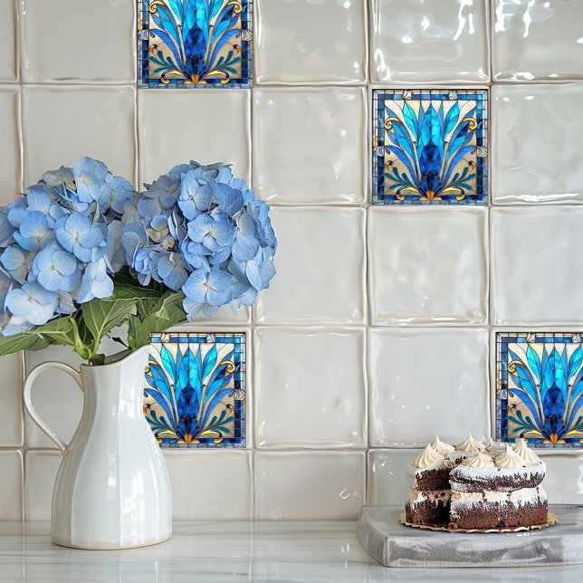 Azulejo Pétalos de flores de oro blanco azul Art Deco (Subido por el creador)