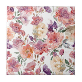 Azulejo Pétalos de melocotón Flores de acuarela Botánico F
