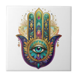 Azulejo Pétalos de Oro Verde Violeta Hamsa Turquesa Tercer