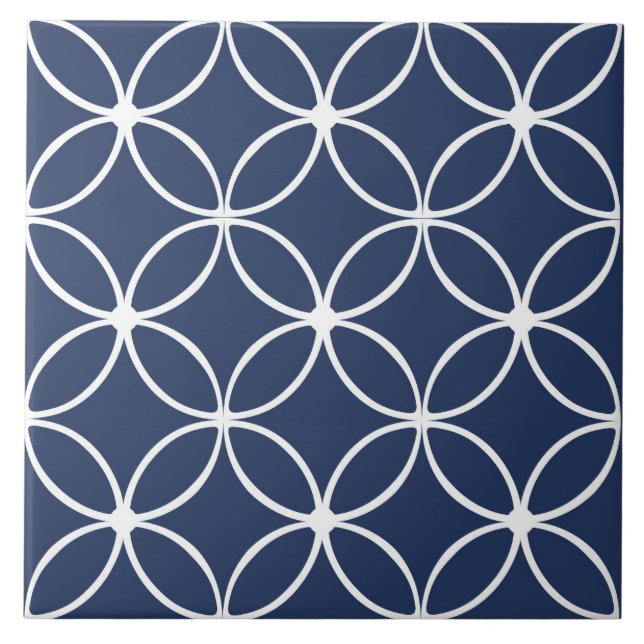 Azulejo Pétalos decorativos modernos, azul marino, blanco (Frente)