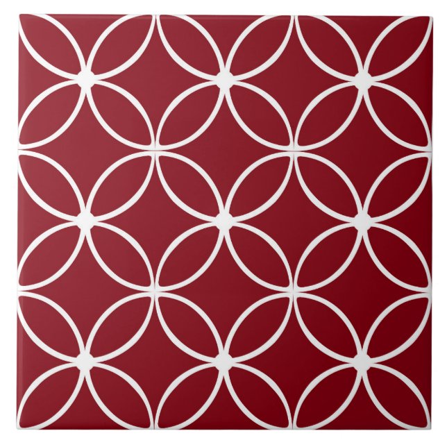 Azulejo Pétalos ornamentales modernos, burdeos, blancos (Frente)