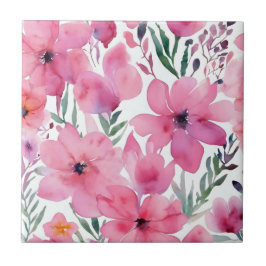 Azulejo Pétalos rosados | Flores pintadas con acuarela