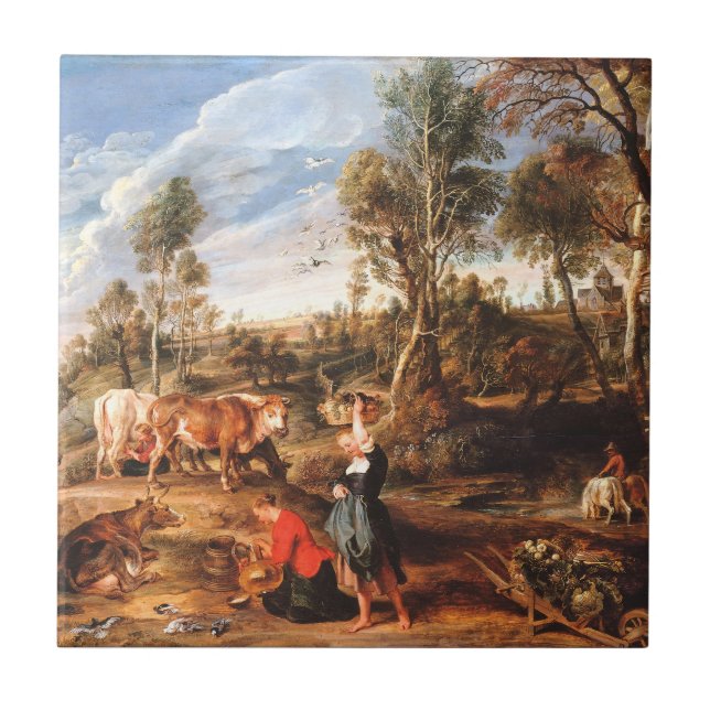 Azulejo Peter Paul Rubens Milkmaids con ganado en tierra (Frente)