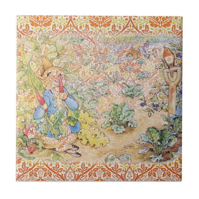 Azulejo Peter Rabbit Beatrix Potter en mosaico de cerámica (Frente)