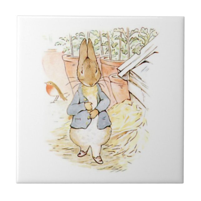 Azulejo Peter Rabbit en el jardín (por Beatrix Potter) (Frente)