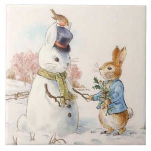 Azulejo Peter Rabbit y el muñeco de nieve de Beatrix Potte