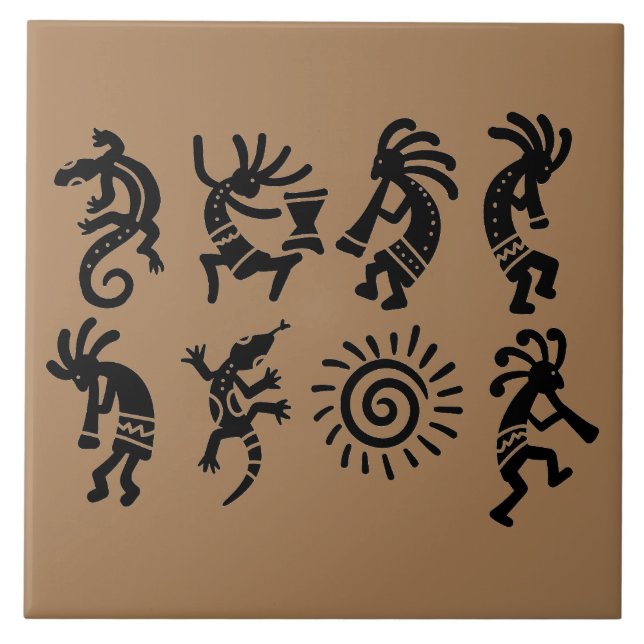 Azulejo Petroglifo del suroeste Kokopelli Brown (Frente)