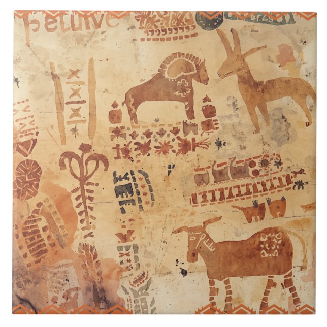 Azulejo Petroglifo Nativo Americano del Sudoeste (Frente)