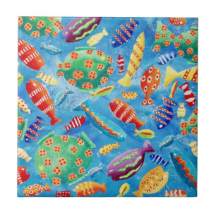 Azulejo Pez Acuarela de Agua Tropical Arrecife de Coral