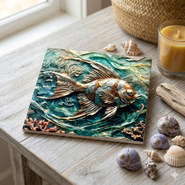 Azulejo Pez Ángel Metálico Decoración de Vida Marina