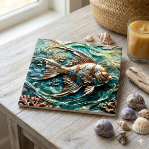 Azulejo Pez Ángel Metálico Decoración de Vida Marina
