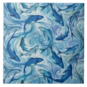 Azulejo Pez Azul Místico Fluyendo Armonía