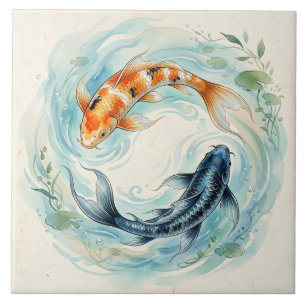 Azulejo Pez Koi Yin Yang Acuarela