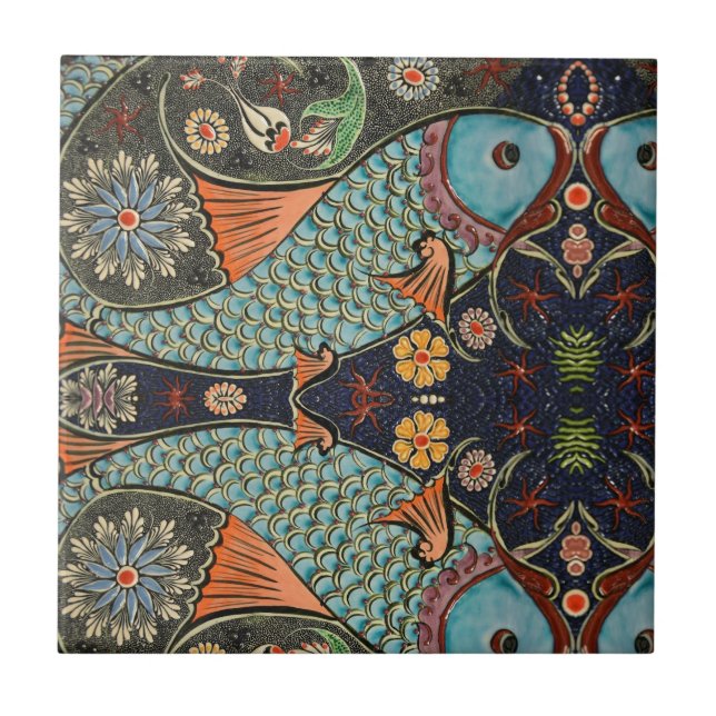 Azulejo Pez mosaico azul turquesa / Patrón moderno único (Frente)
