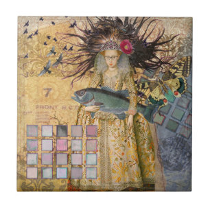 Azulejo Pez Mujer Piscis Vintage Gótico Clásico