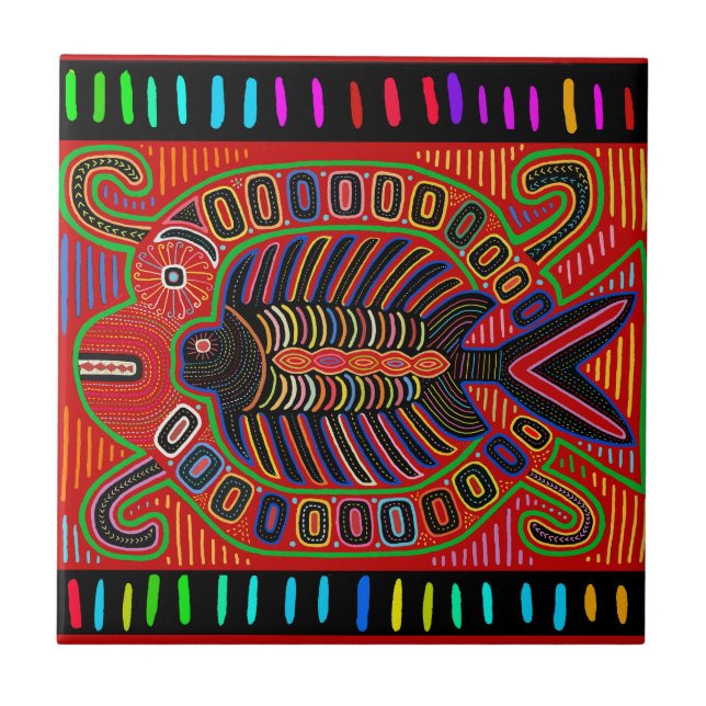 Azulejo Pez volador Mola indio Cuna (Frente)