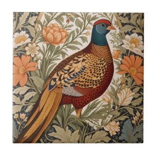 Azulejo Pheasant Vintage Floral William Morris Inspired 