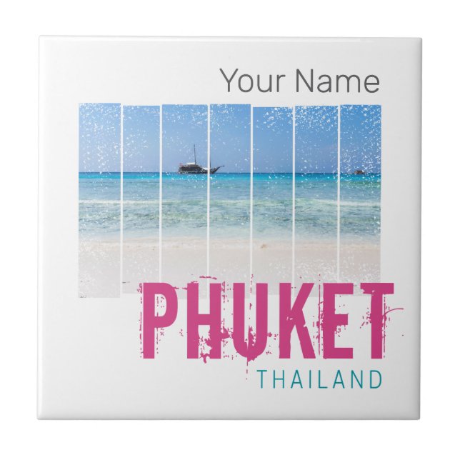 Azulejo Phuket Thailand Vintage Beach Panorama Souvenir (Frente)
