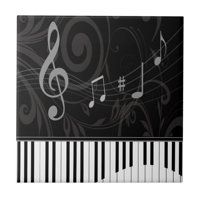Azulejo Piano caprichoso y notas musicales (Frente)