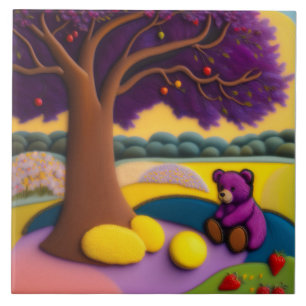 Azulejo Picnic de Oso de Teddy - Mosaico cerámico infantil
