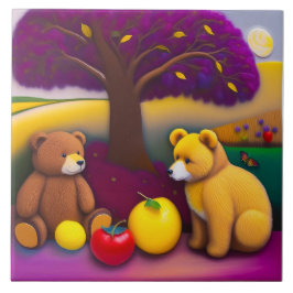 Azulejo Picnic de Oso de Teddy - Mosaico cerámico infantil