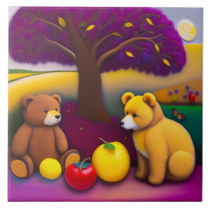 Azulejo Picnic de Oso de Teddy - Mosaico cerámico infantil